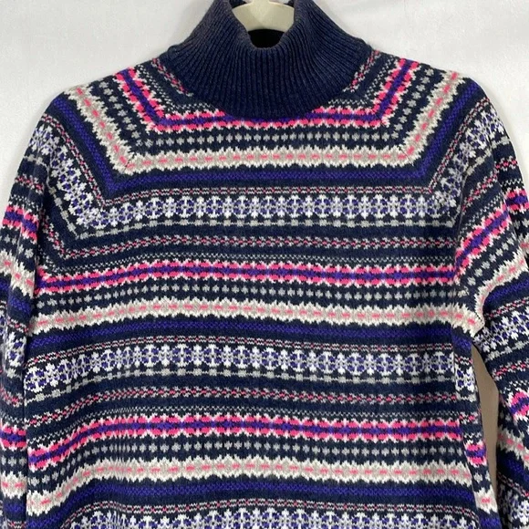J. Crew Sweater Size XL Fair Isle Navy And Pink 100% Wool - Picture 2 of 9